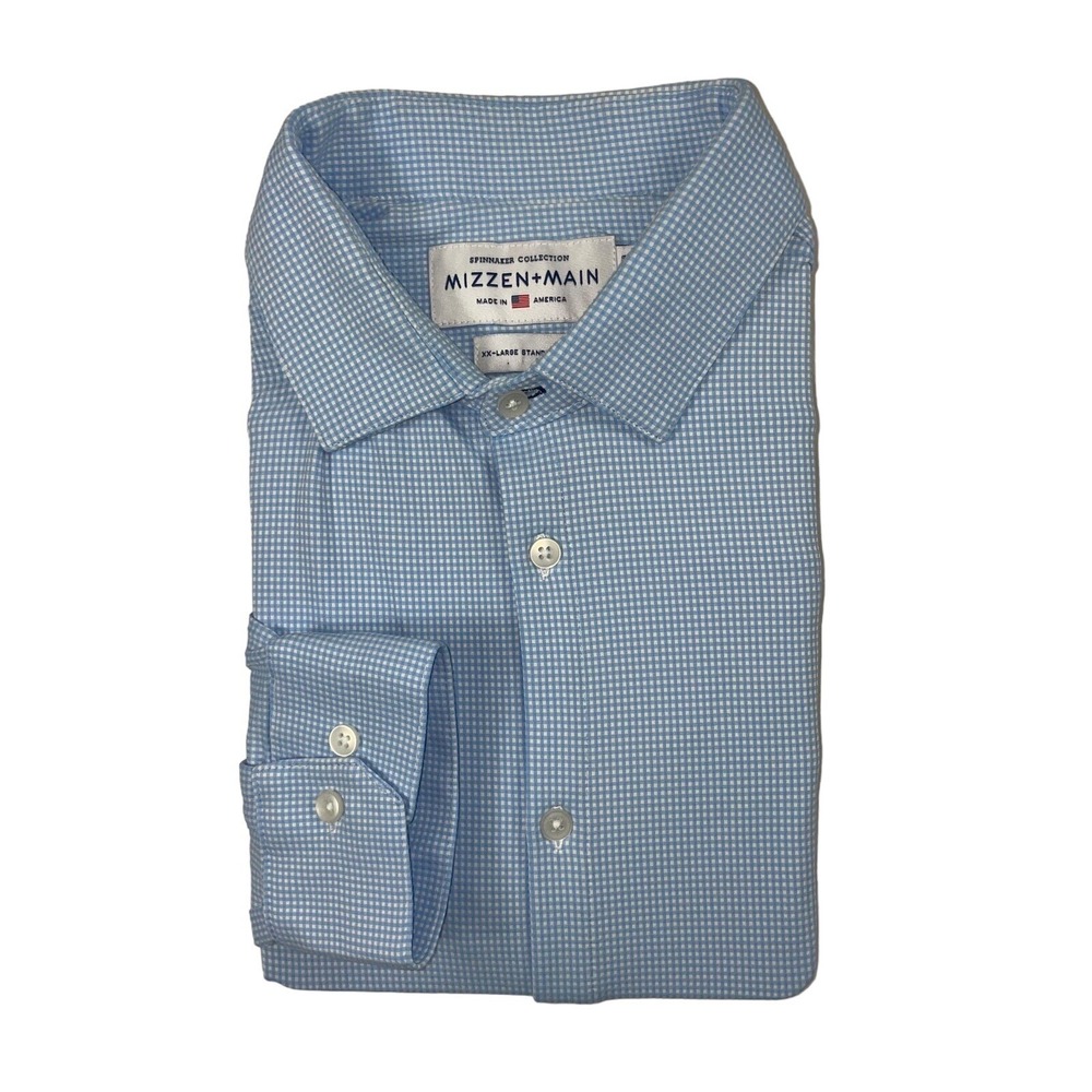 Mizzen+Main Spinnaker Performance Blue White Checked Shirt 2XL XXL Standard Fit